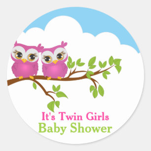 Sticker pour Baby shower fille Sweet Twins Owls