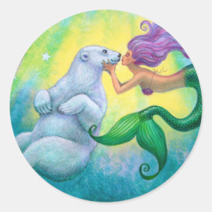 Sticker pour baiser à l'ours polaire de la sirène