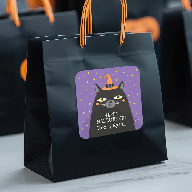 Sticker pour chat Halloween (A cute Halloween cat favor sticker for decorating treat bags!)