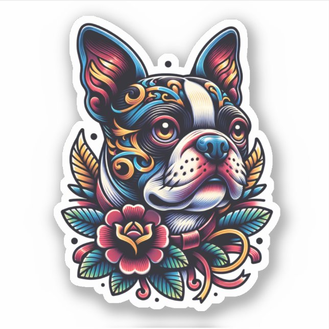Sticker pour chien vinyle de Boston Terrier (Devant)