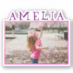 Sticker pour enfant photo et nom du cadre rose mig