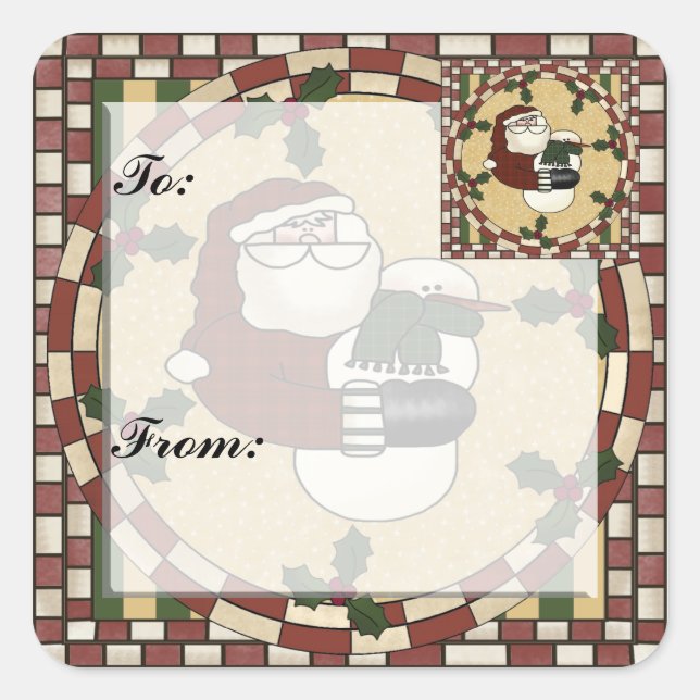 Sticker pour étiquette cadeau de Noël père Noël et (Devant)