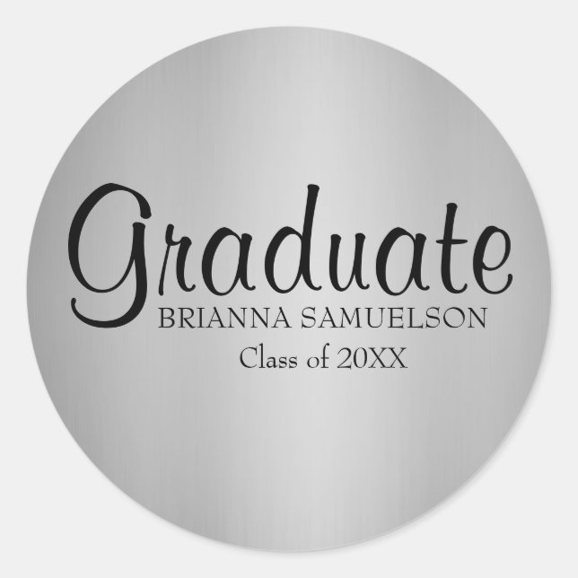 Sticker pour graduation en argent avec texte noir (Devant)