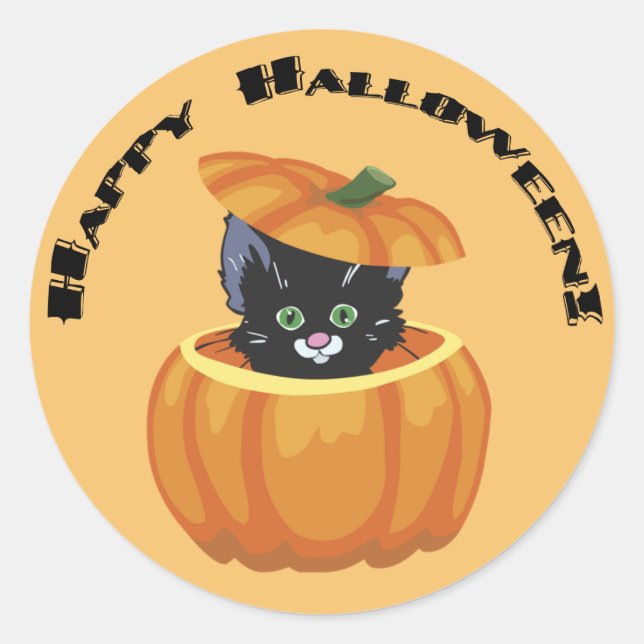 Sticker pour Halloween Citrouille Black Kitty (Devant)