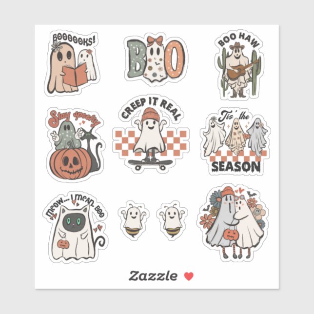 Sticker pour Halloween rétro mignon (Feuille)