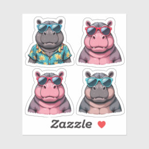 Sticker pour hippo amusant Pack Cool Hippopotames