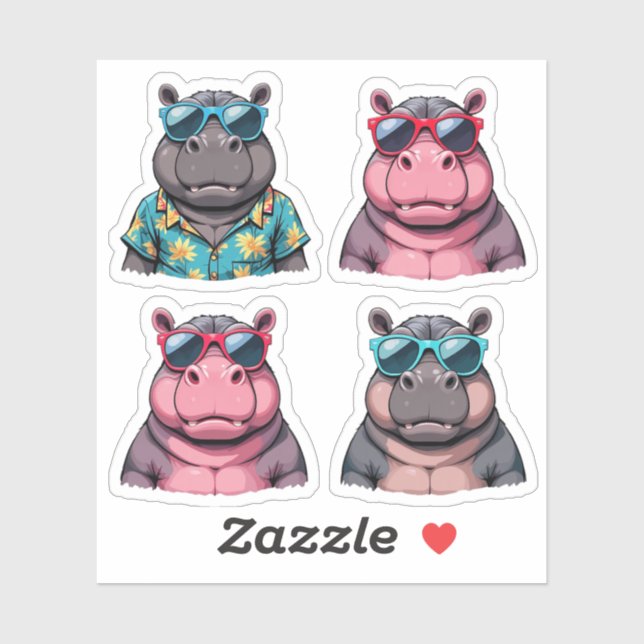 Sticker pour hippo amusant Pack Cool Hippopotames (Feuille)