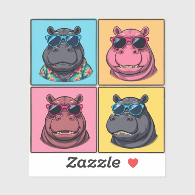 Sticker pour hippo amusant Pack Cool Hippopotames (Feuille)