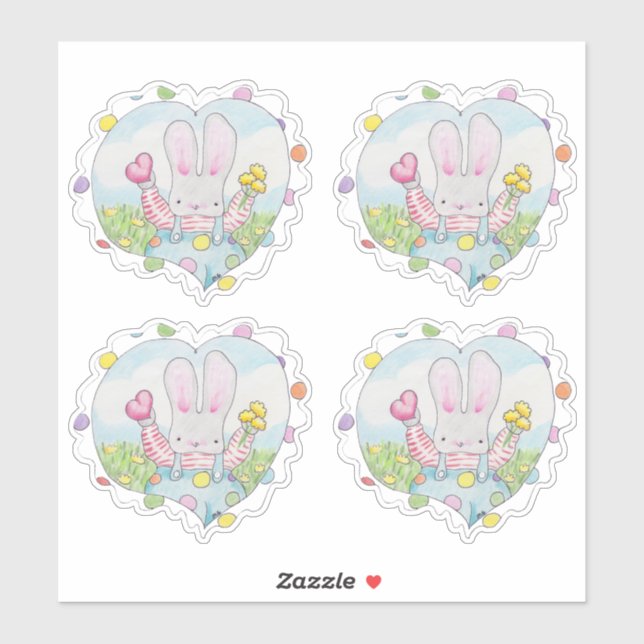Sticker pour lapin de coeur et de fleurs (Feuille)