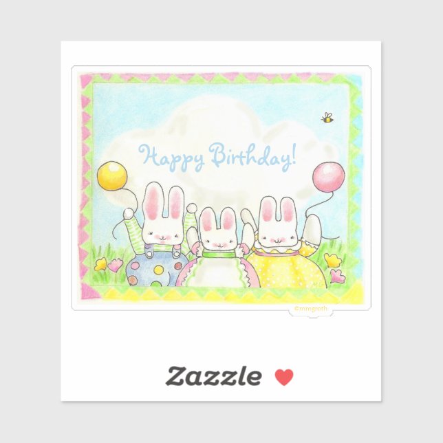 Sticker pour lapin et ballon d'anniversaire (Feuille)