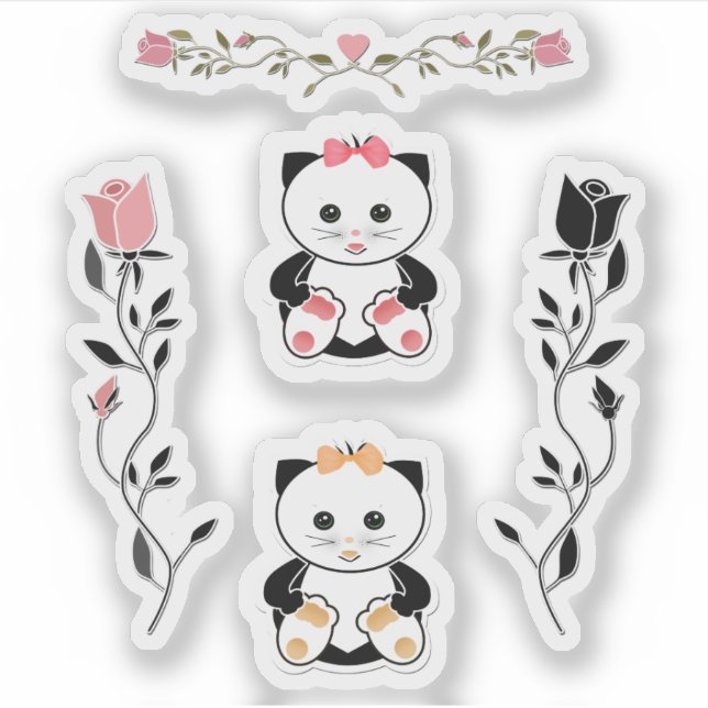 Sticker Pour les enfants, petits chatons, chat, rose et no (Devant)