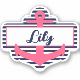 Sticker pour nom d'Ancre bleu rose et marine pour