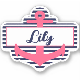 Sticker pour nom d'Ancre bleu rose et marine pour