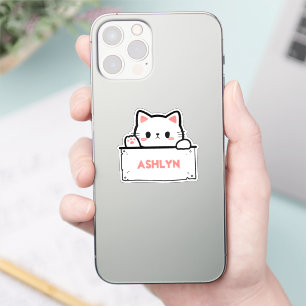 Sticker pour nom de chat blanc mignon personnalisé