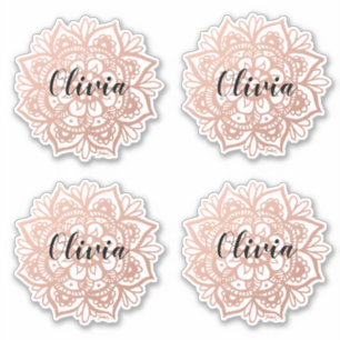 Sticker pour nom personnalisé rose Gold Mandala