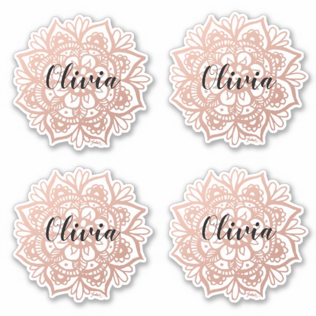 Sticker pour nom personnalisé rose Gold Mandala (Devant)