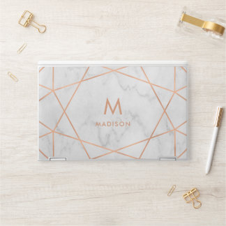 Sticker Pour Ordinateurs HP Moderne Faux Rose Gold Géométrique et Marbre blanc
