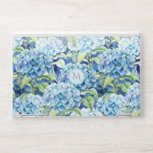 Sticker Pour Ordinateurs HP Motif de fleur bleu d'hortensia avec le monogramme