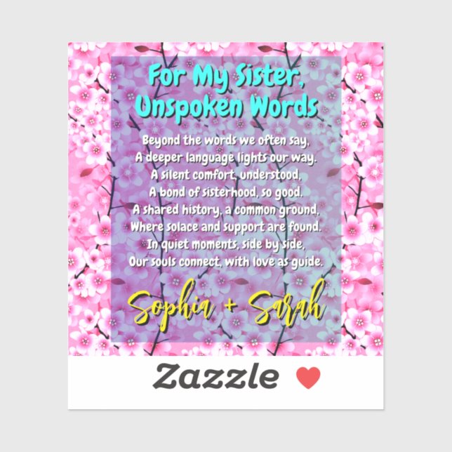 Sticker pour poème soeur unique pour elle (Feuille)