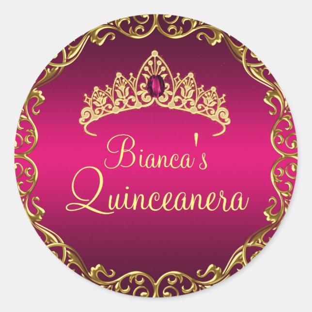 Sticker pour Quinceanera Gold & Pink Gem Tiara (Devant)