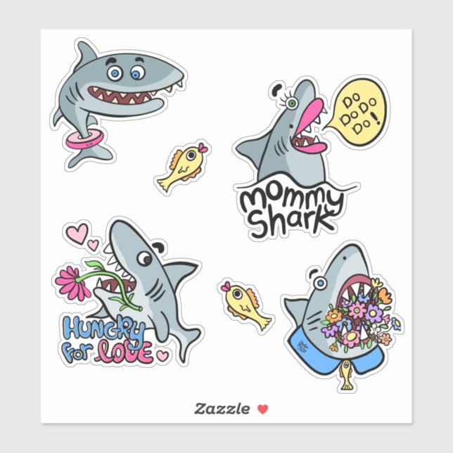 Sticker pour requins caricaturaux amusants (Feuille)