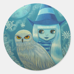 Sticker pour sorcière à hibou neigeux