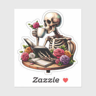 Sticker Pour toujours un lecteur Bookish Skeleton Lover