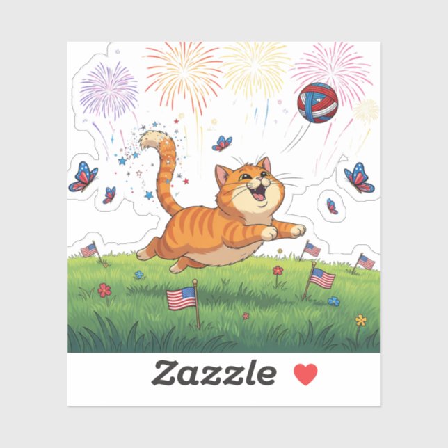Sticker Poursuite du bonheur - 4 juillet chat (Feuille)