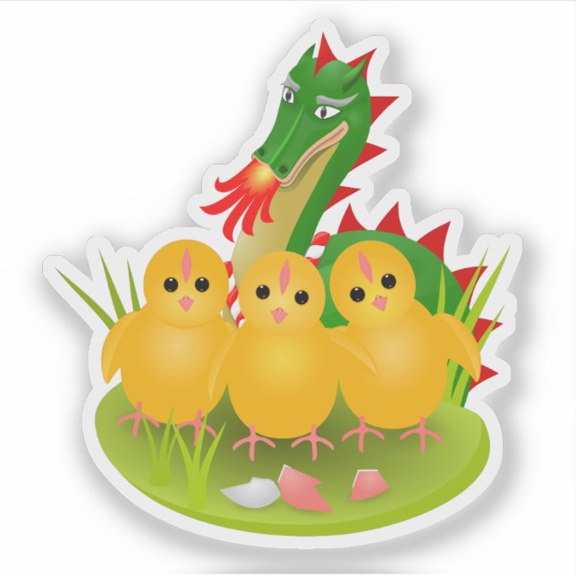 Sticker Poussins de Pâques mignons et le Dragon de Doudou (Devant)