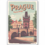 Sticker Prague République tchèque Travel Art Vintage<br><div class="desc">Design de voyage vectoriel rétro Prague. Prague,  capitale de la République tchèque,  est divisée par la rivière Vltava. Surnommée "la Ville des Cent Spires",  elle est connue pour son Carré de la Vieille Ville.</div>