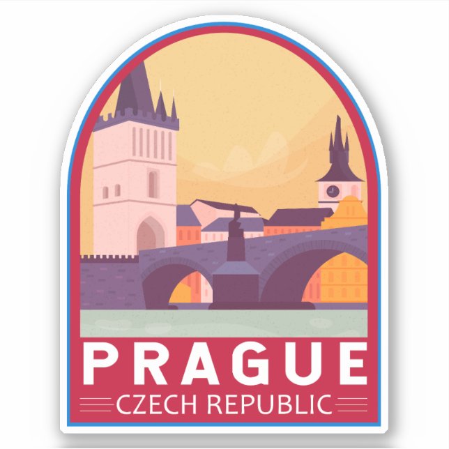 Sticker Prague République tchèque Travel Art Vintage (Devant)