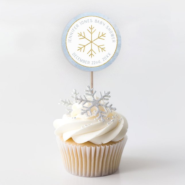Sticker préféré Baby shower Blue Snowflake (Winter Wonderland Baby Shower Favor Sticker - Dusty Blur & Glitter Gold)