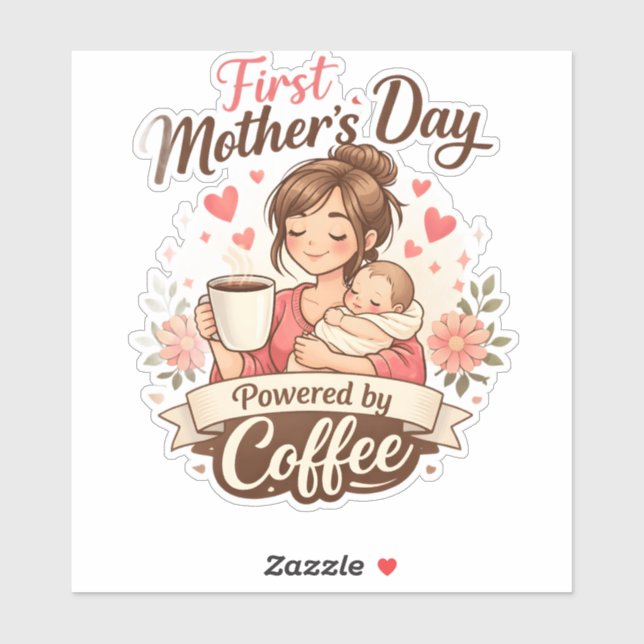 Sticker Première fête des Mères alimentée par le café – Ca (Feuille)