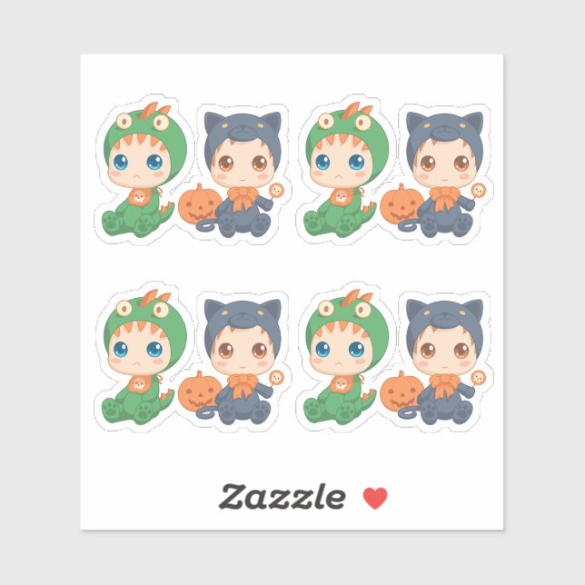 Sticker Première Halloween Babies Chat Dragon Costume Ense (Feuille)