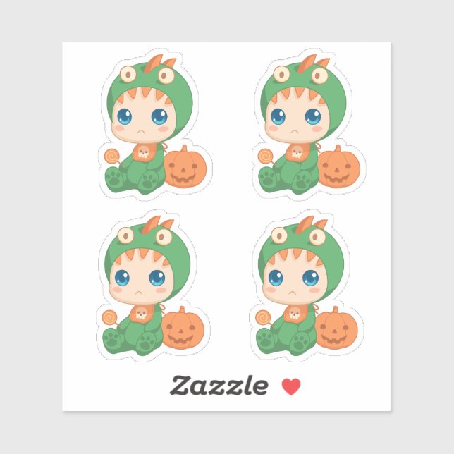 Sticker Première Halloween mignonne bébé costume Dragon en (Feuille)