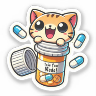 Sticker Prends Ta Médecine ! - Rappel de chats mignons