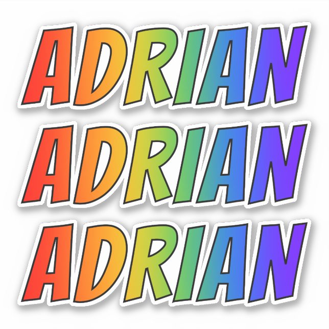 Sticker Prénom "ADRIAN" avec colorant arc-en-ciel amusant (Devant)