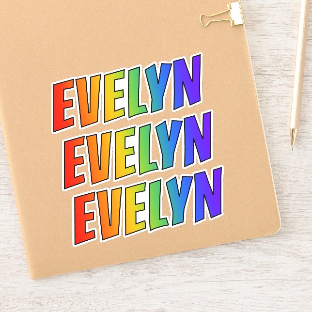 Sticker Prénom "EVELYN" avec colorant arc-en-ciel amusant (Carnet)
