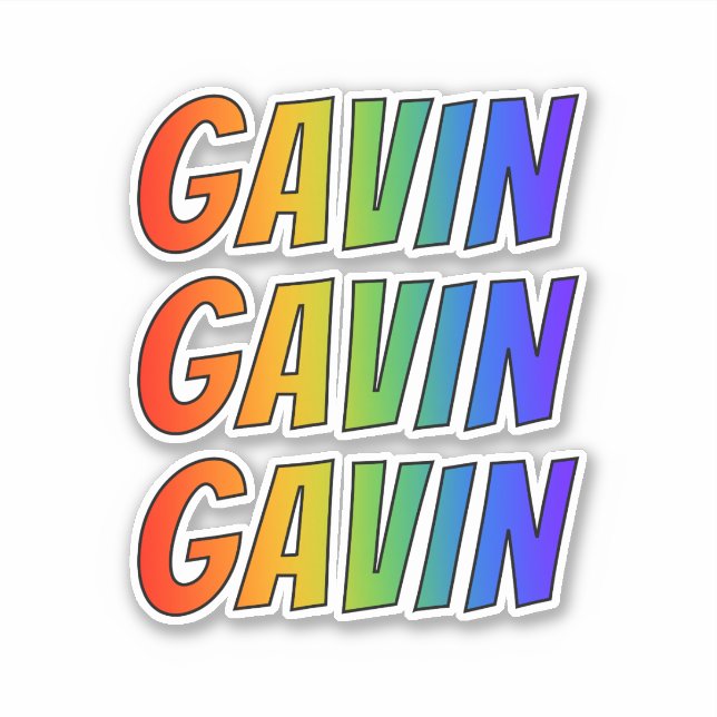 Sticker Prénom "GAVIN" avec colorant arc-en-ciel amusant (Devant)