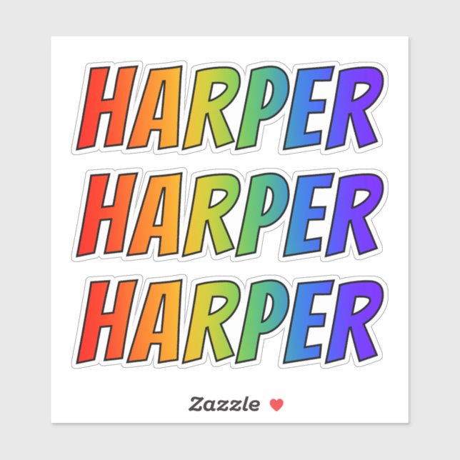 Sticker Prénom "HARPER" avec colorant arc-en-ciel amusant (Feuille)