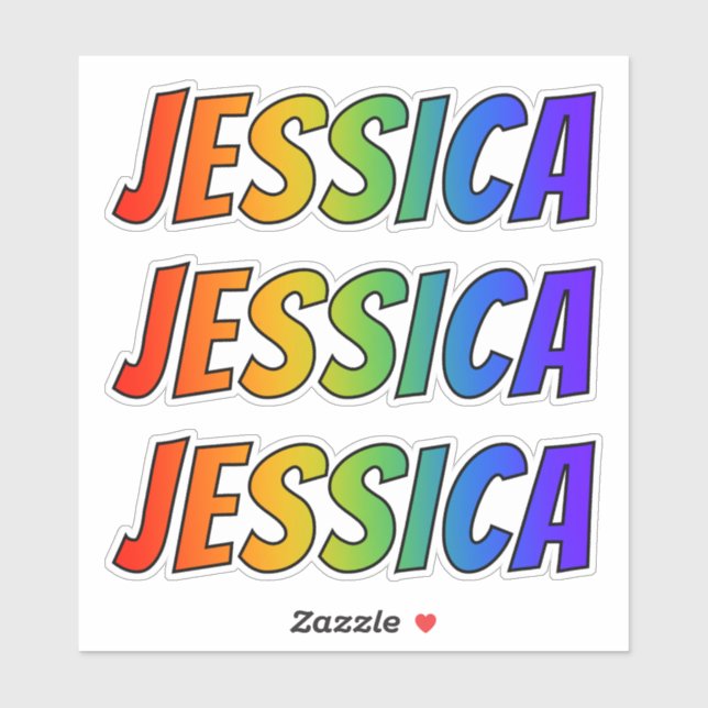 Sticker Prénom "JESSICA" avec colorant arc en ciel amusant (Feuille)