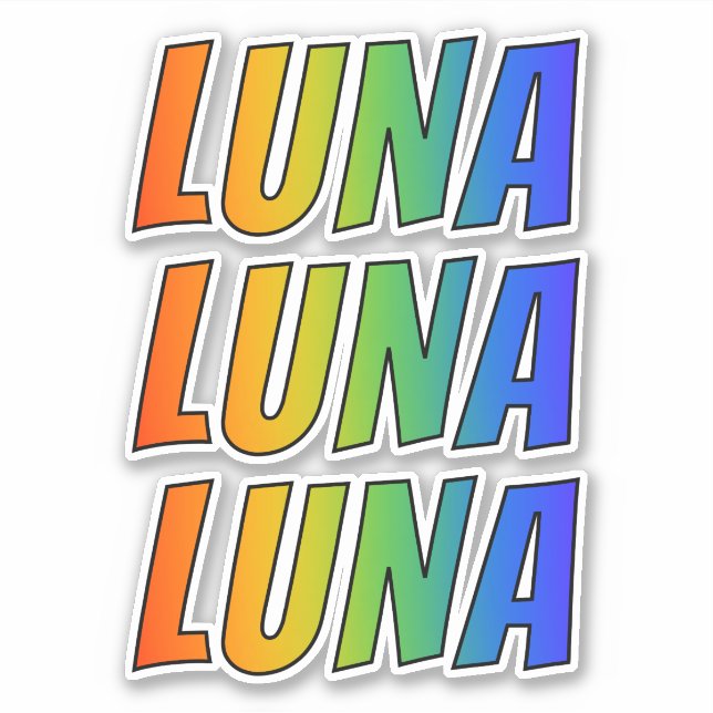 Sticker Prénom "LUNA" avec colorant arc-en-ciel amusant (Devant)