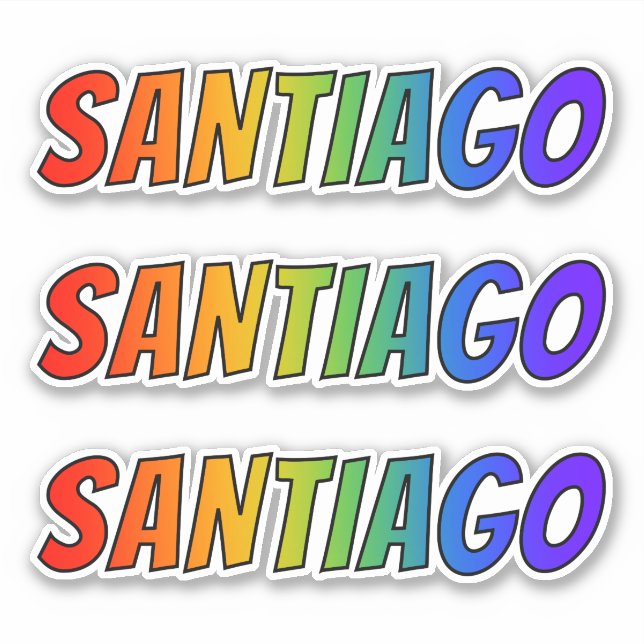 Sticker Prénom "SANTIAGO" avec colorant arc-en-ciel amusan (Devant)