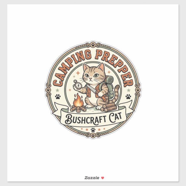 Sticker Préparation de camping Bushcraft Chat Préparation  (Feuille)