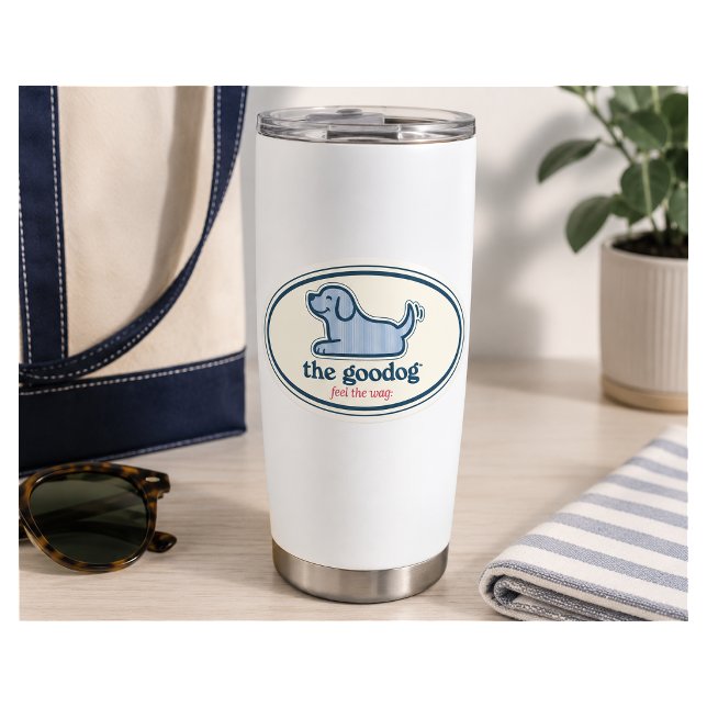Sticker Preppy Blue Seersucker Dog Oval (Créateur téléchargé)