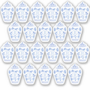 Sticker Préppy Monogramme Bleu Et Blanc Ginger Jar