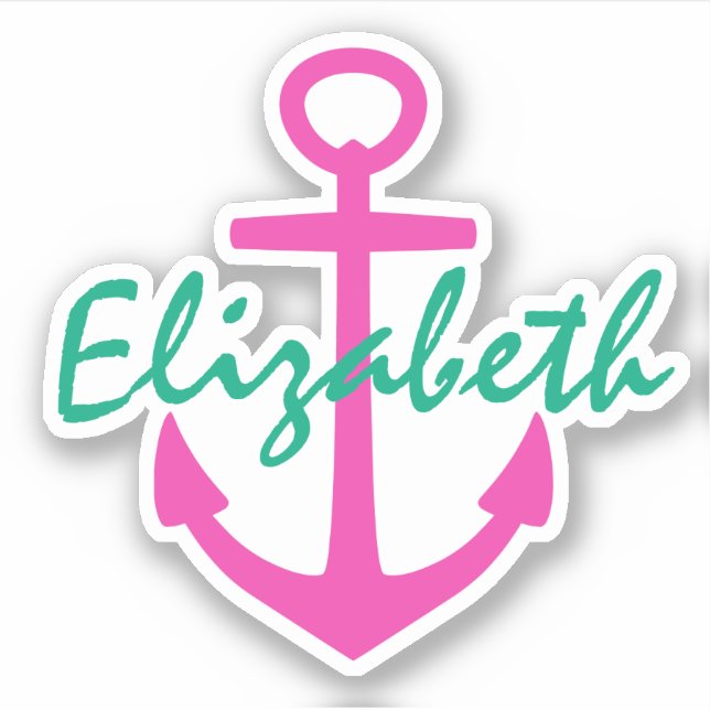 Sticker Preppy rose et Turquoise Ancre nautique personnali (Devant)