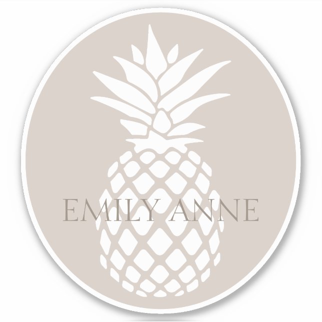 Sticker Preppy White Pineapple on Beige Personalized (Devant)