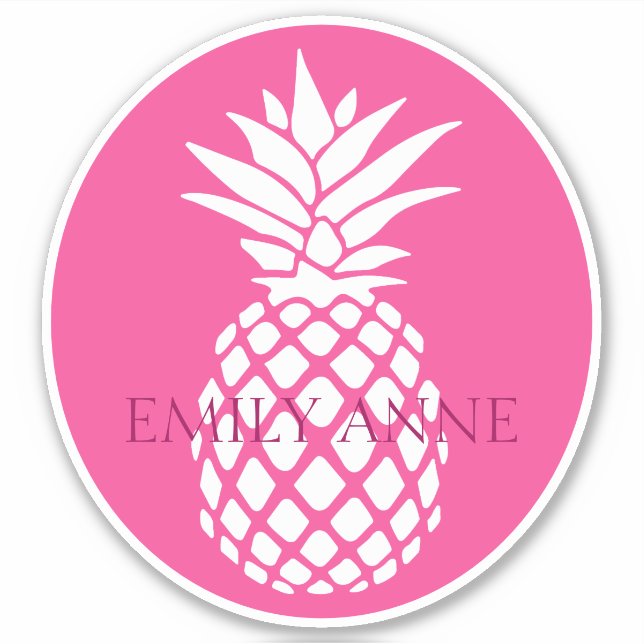 Sticker Preppy White Pineapple on Pink Personalized (Devant)