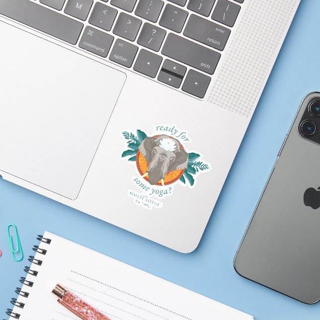 Sticker Prêt pour le Yoga ? - Le Lotus Blanc (Ordinateur portable avec iPhone)
